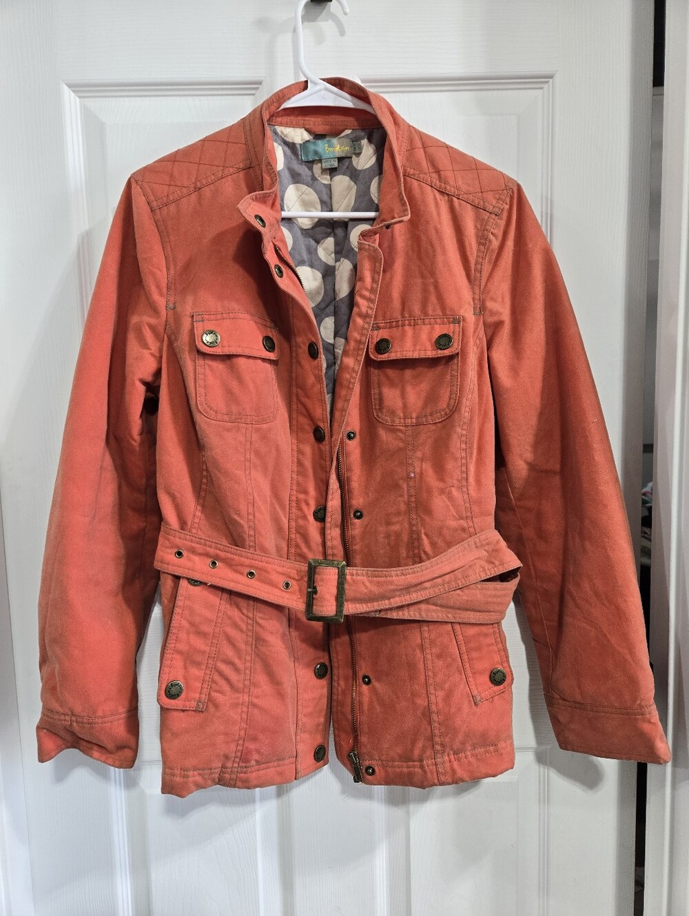 Boden Utility Jacket Women's Size 8 Orange Quilted Belted